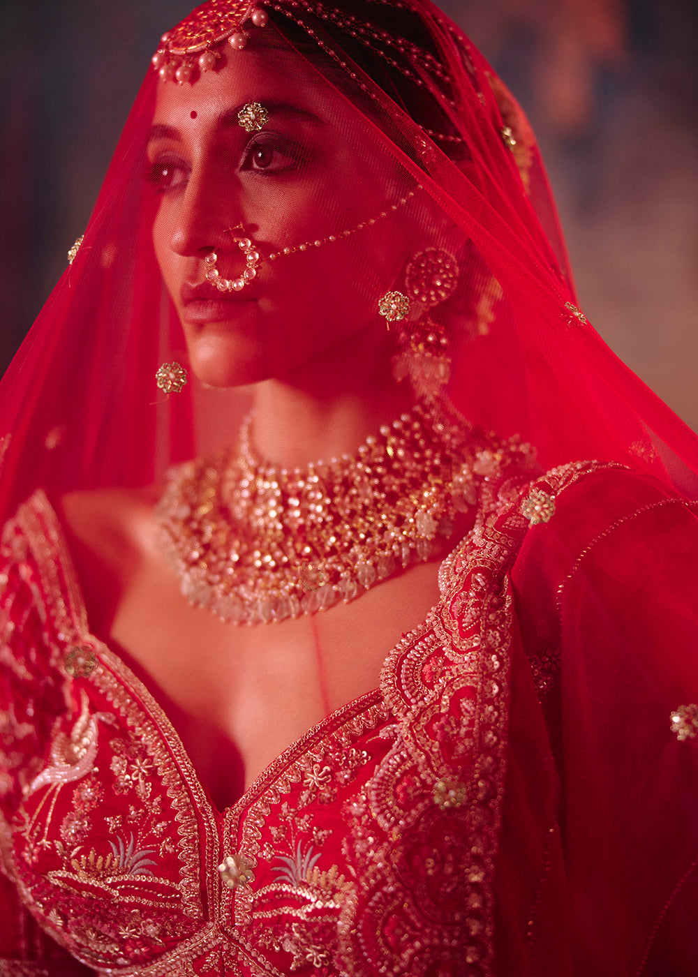 Shop Now Red Heavy Embroidery with Double Dupatta Bridal Lehenga Choli Online in USA, UK, Canada, France, Germany, Austria, Italy, UAE &amp; Worldwide at Empress.