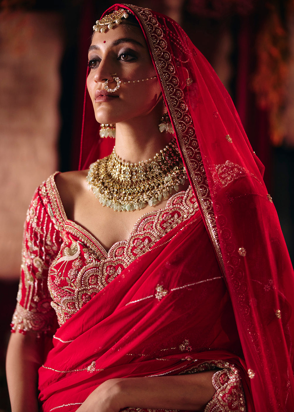 Shop Now Red Heavy Embroidery with Double Dupatta Bridal Lehenga Choli Online in USA, UK, Canada, France, Germany, Austria, Italy, UAE &amp; Worldwide at Empress.
