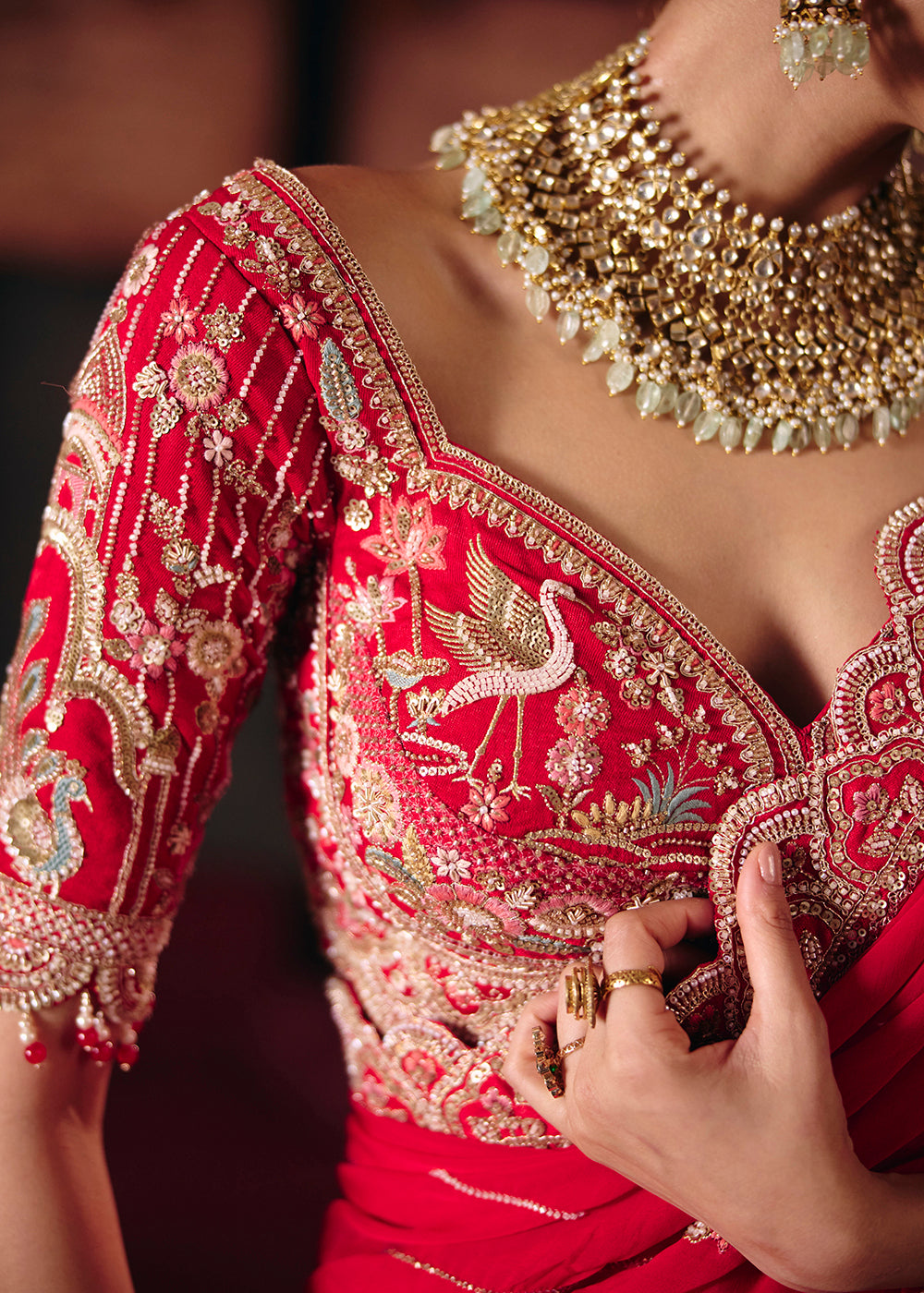 Shop Now Red Heavy Embroidery with Double Dupatta Bridal Lehenga Choli Online in USA, UK, Canada, France, Germany, Austria, Italy, UAE &amp; Worldwide at Empress.