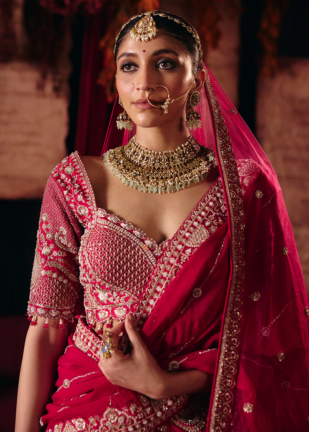 Shop Now Hot Pink Heavy Embroidery with Double Dupatta Bridal Lehenga Choli Online in USA, UK, Canada, France, Germany, Austria, Italy &amp; Worldwide at Empress.