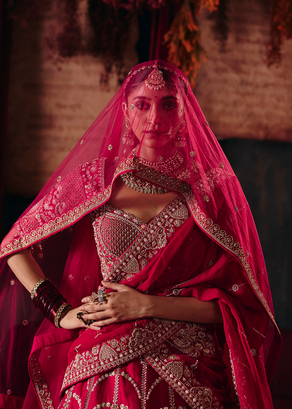 Shop Now Hot Pink Heavy Embroidery with Double Dupatta Bridal Lehenga Choli Online in USA, UK, Canada, France, Germany, Austria, Italy &amp; Worldwide at Empress.