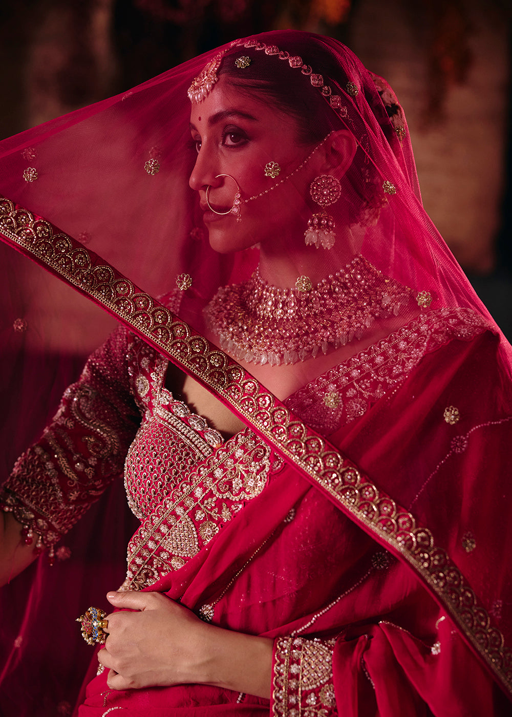 Shop Now Hot Pink Heavy Embroidery with Double Dupatta Bridal Lehenga Choli Online in USA, UK, Canada, France, Germany, Austria, Italy &amp; Worldwide at Empress.