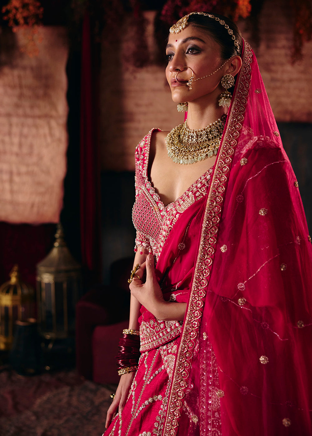 Shop Now Hot Pink Heavy Embroidery with Double Dupatta Bridal Lehenga Choli Online in USA, UK, Canada, France, Germany, Austria, Italy &amp; Worldwide at Empress.