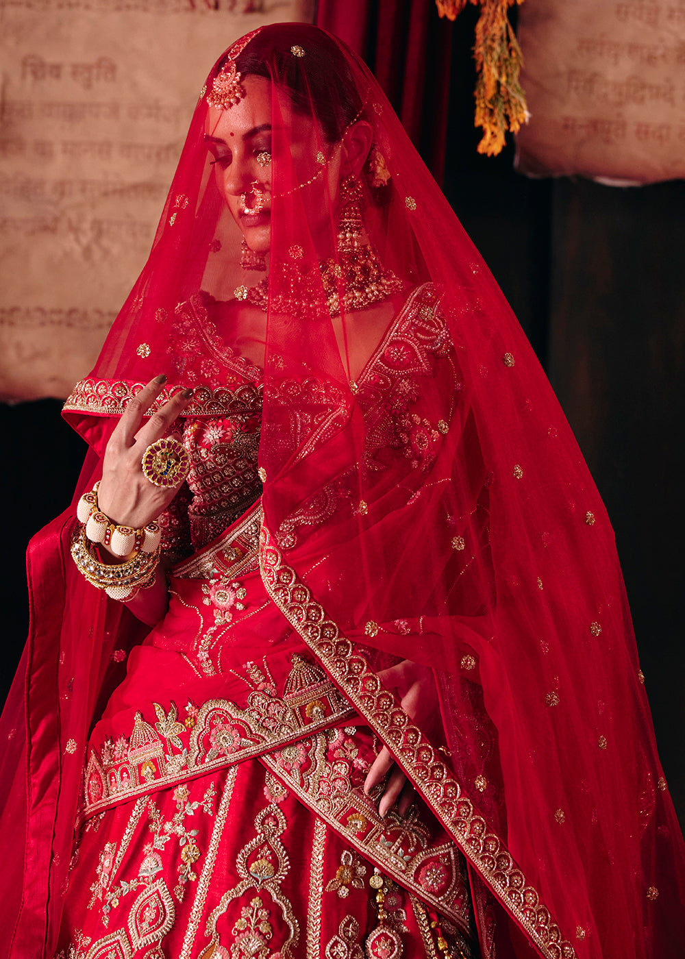 Shop Now Rani Red Heavy Embroidery with Double Dupatta Bridal Lehenga Choli Online in USA, UK, Canada, France, Germany, Austria, Italy &amp; Worldwide at Empress.