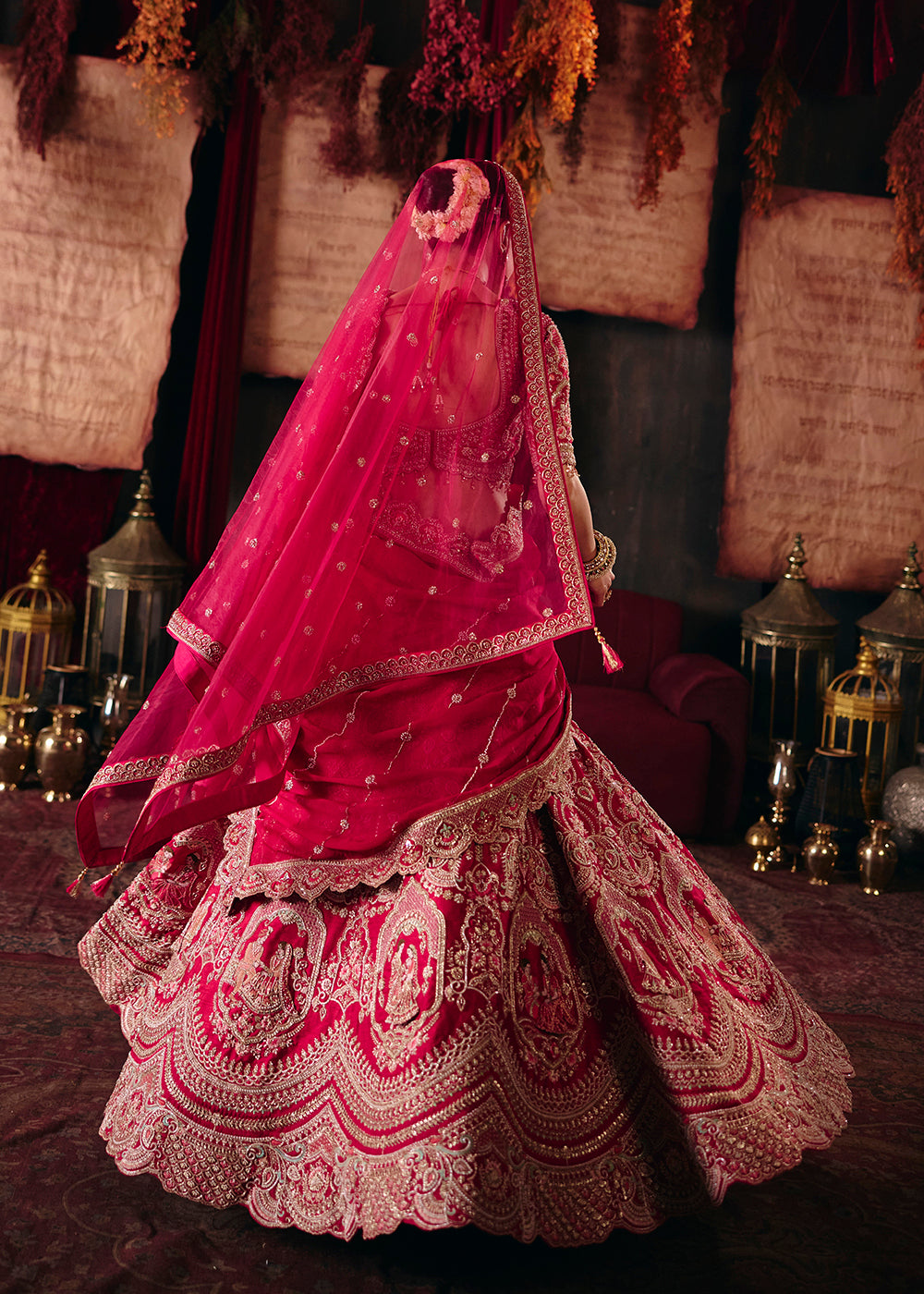Buy Now Magenta Pink Heavy Embroidery with Double Dupatta Bridal Lehenga Choli Online in USA, UK, Canada, France, Germany, Austria, Italy &amp; Worldwide at Empress.