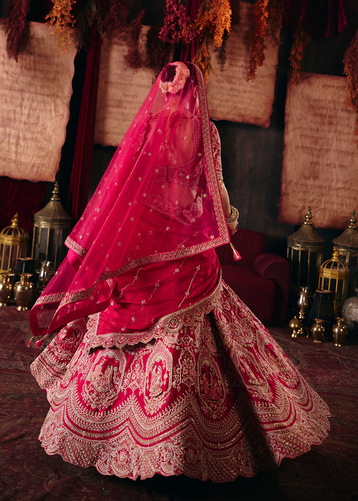 Buy Now Magenta Pink Heavy Embroidery with Double Dupatta Bridal Lehenga Choli Online in USA, UK, Canada, France, Germany, Austria, Italy &amp; Worldwide at Empress.