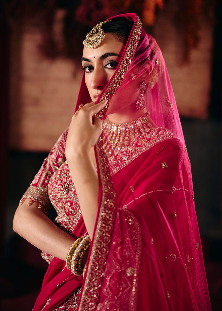 Buy Now Magenta Pink Heavy Embroidery with Double Dupatta Bridal Lehenga Choli Online in USA, UK, Canada, France, Germany, Austria, Italy &amp; Worldwide at Empress.