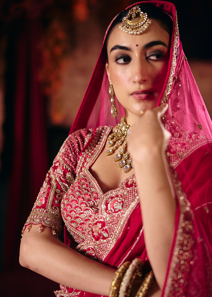 Buy Now Magenta Pink Heavy Embroidery with Double Dupatta Bridal Lehenga Choli Online in USA, UK, Canada, France, Germany, Austria, Italy &amp; Worldwide at Empress.