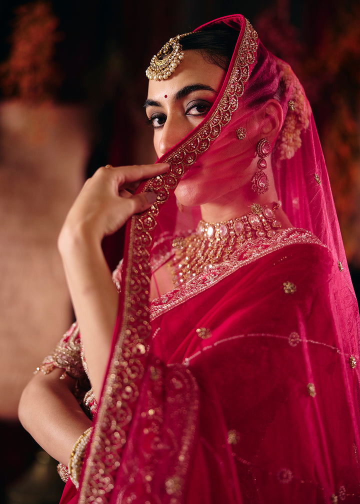 Buy Now Magenta Pink Heavy Embroidery with Double Dupatta Bridal Lehenga Choli Online in USA, UK, Canada, France, Germany, Austria, Italy &amp; Worldwide at Empress.