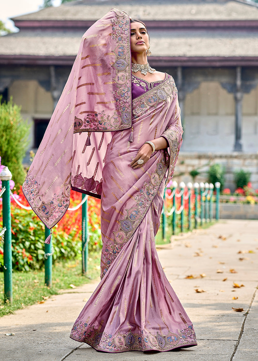 Wedding Wear Contemporary Saree - Vibrant Pink Embroidered Silk