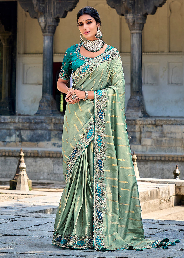 Buy Now Vibrant Grey Embroidered Silk Wedding Wear Contemporary Saree Online in USA, UK, Canada & Worldwide at Empress Clothing.