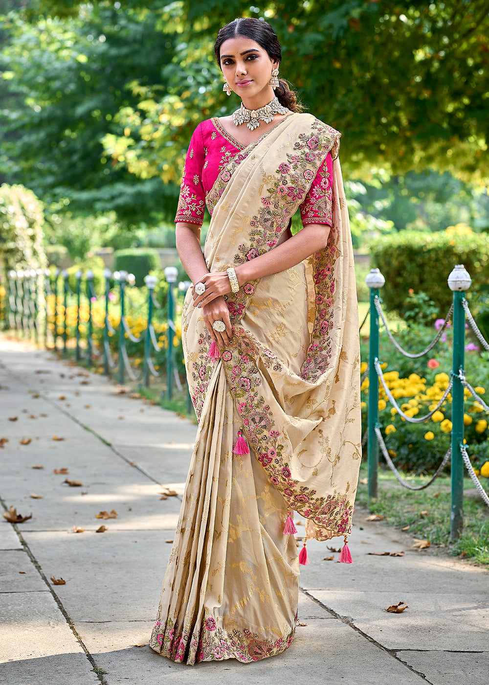 Buy Now Vibrant Cream Embroidered Silk Wedding Wear Contemporary Saree Online in USA, UK, Canada & Worldwide at Empress Clothing. 
