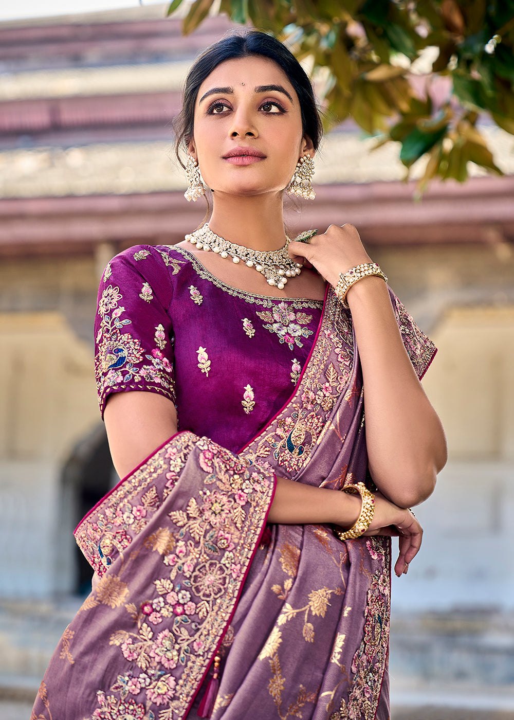 Buy Now Vibrant Purple Embroidered Silk Wedding Wear Contemporary Saree Online in USA, UK, Canada & Worldwide at Empress Clothing