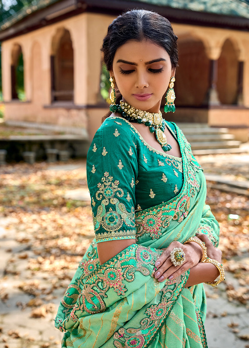 Buy Now Vibrant Sea Green Embroidered Silk Wedding Wear Contemporary Saree Online in USA, UK, Canada & Worldwide at Empress Clothing. 