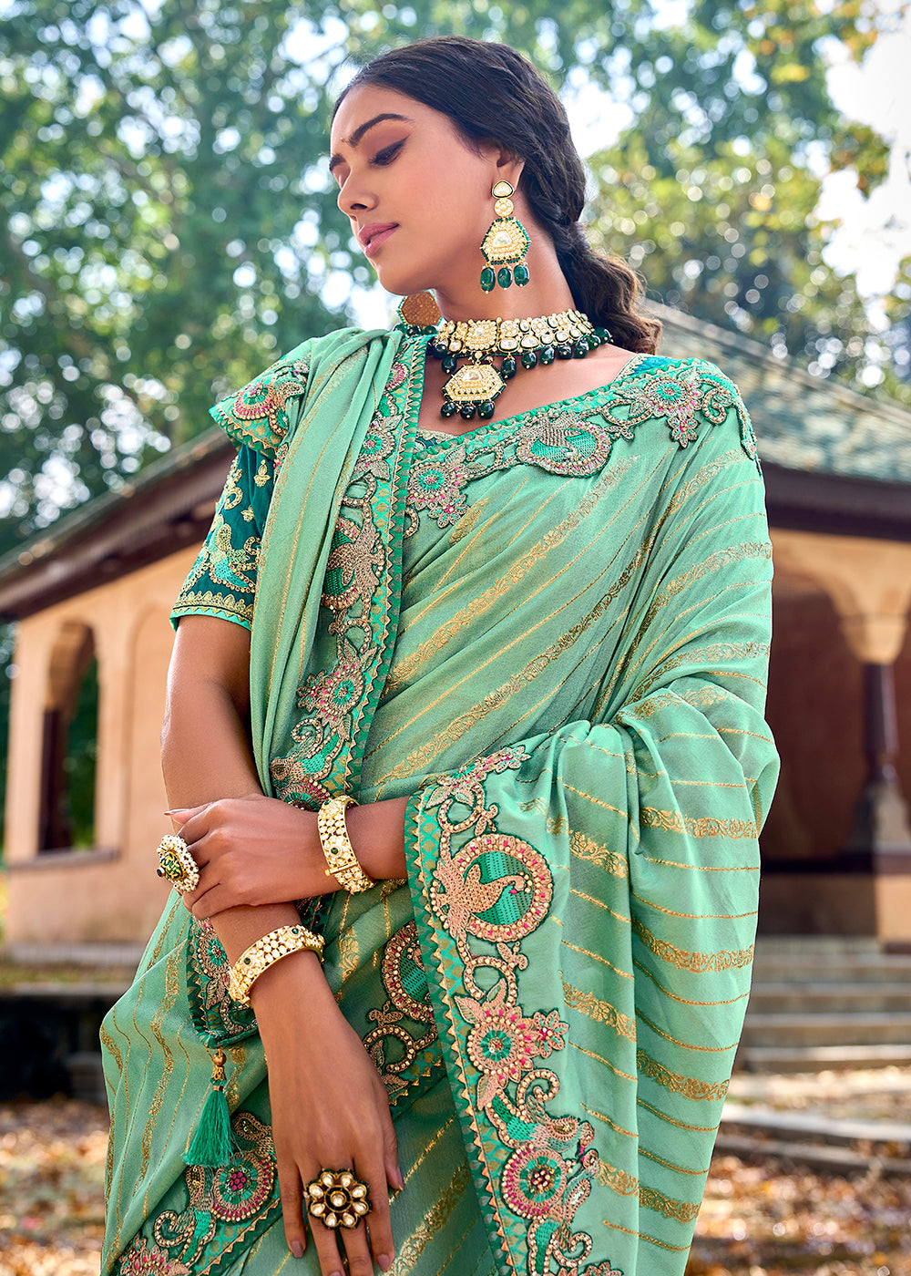 Buy Now Vibrant Sea Green Embroidered Silk Wedding Wear Contemporary Saree Online in USA, UK, Canada & Worldwide at Empress Clothing. 