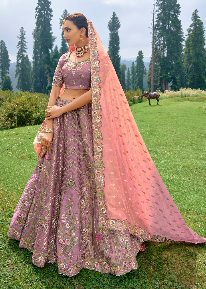 Buy Now Fancy Silk Dusty Lilac Heavy Embroidered Designer Lehenga Choli Online in USA, UK, Canada & Worldwide at Empress Clothing.
