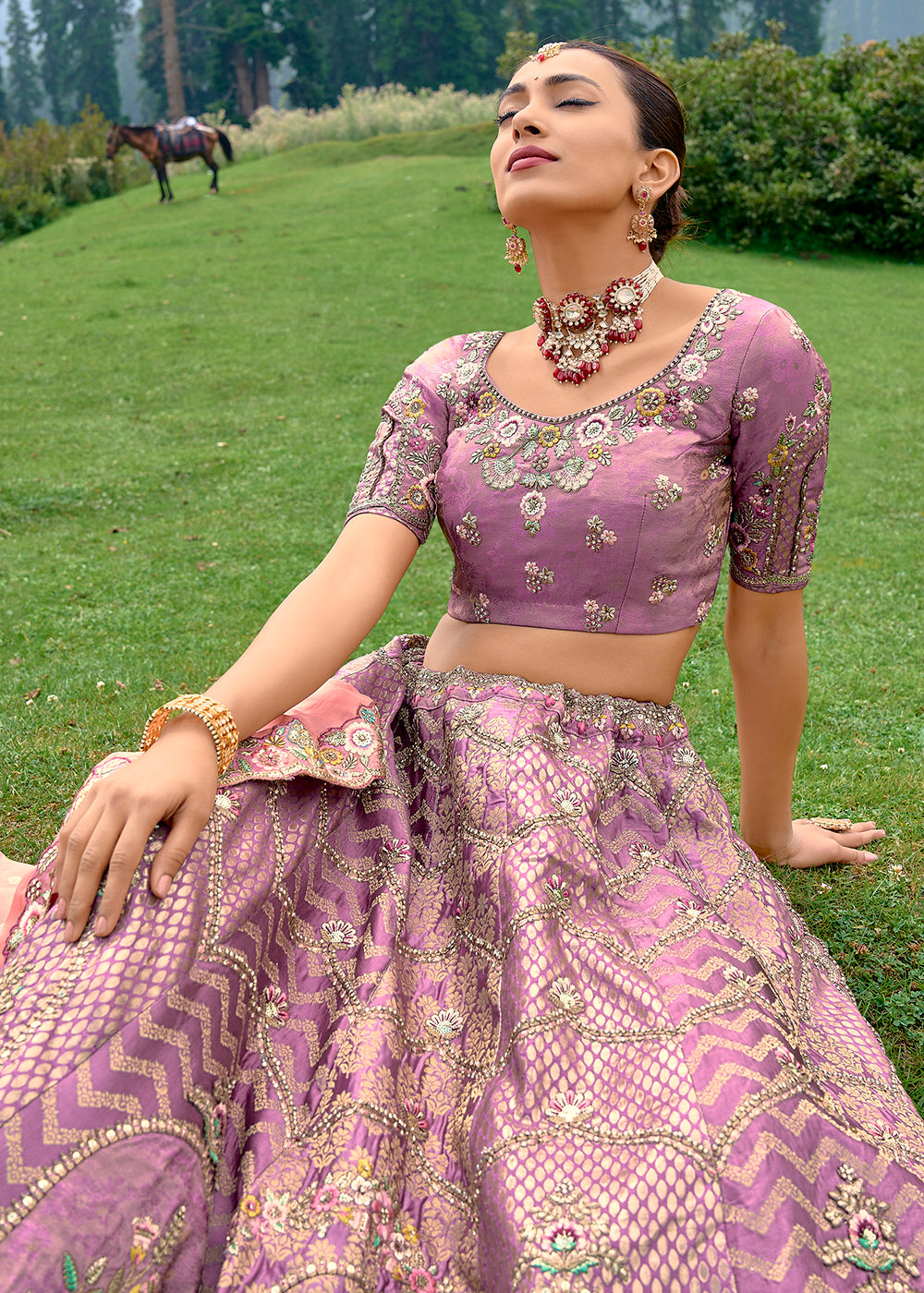 Buy Now Fancy Silk Dusty Lilac Heavy Embroidered Designer Lehenga Choli Online in USA, UK, Canada & Worldwide at Empress Clothing.