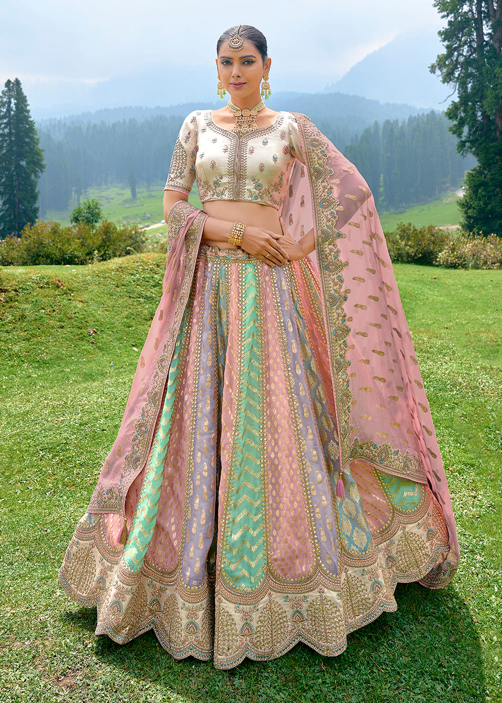Buy Now Fancy Silk Multicolor Heavy Embroidered Designer Lehenga Choli Online in USA, UK, Canada & Worldwide at Empress Clothing. 