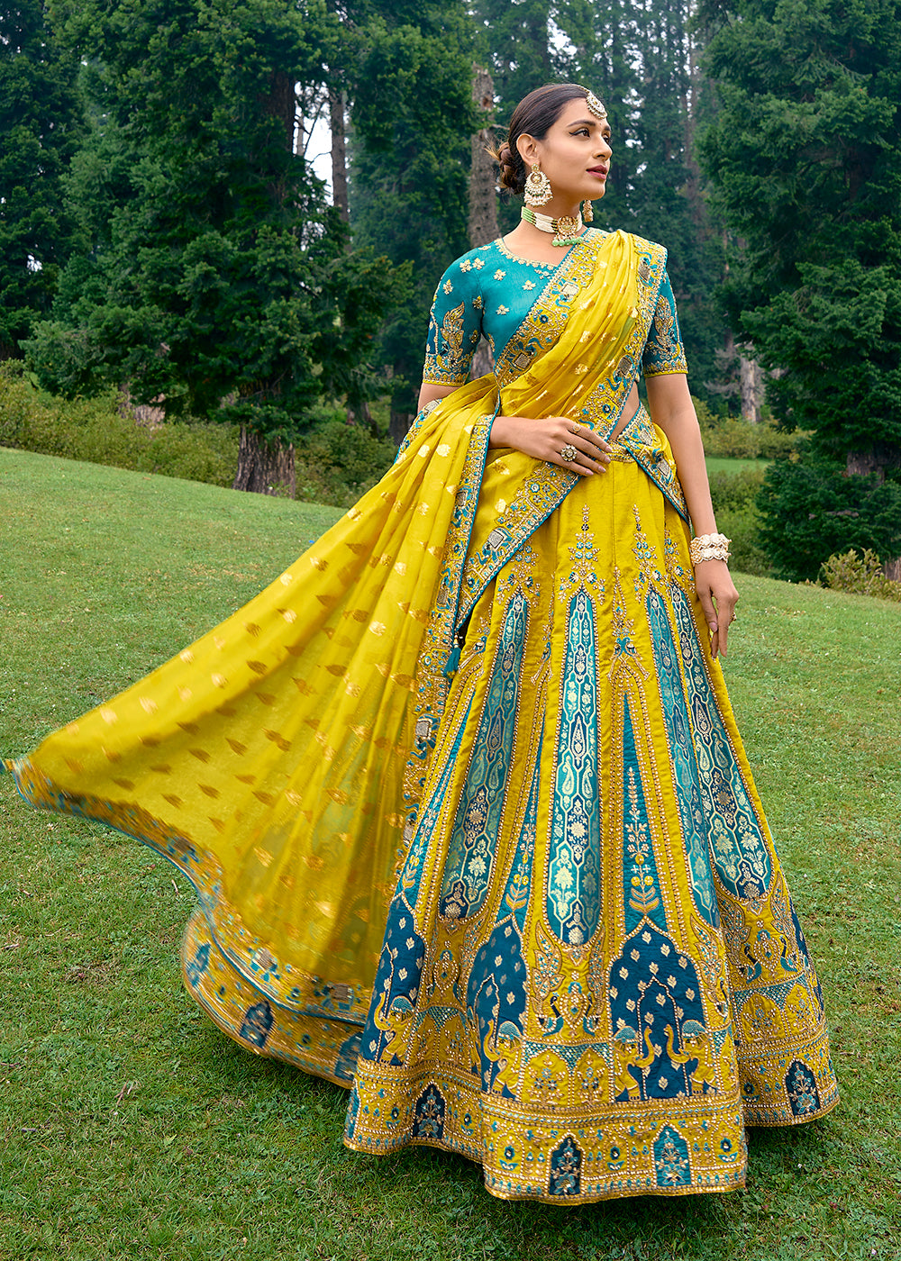 Buy Now Fancy Silk Yellow Heavy Embroidered Designer Lehenga Choli Online in USA, UK, Canada & Worldwide at Empress Clothing.