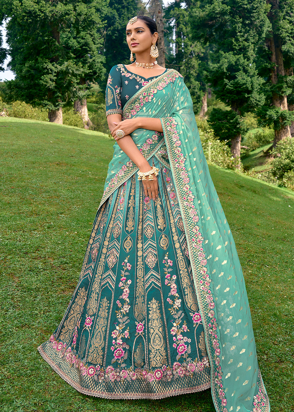 Buy Now Fancy Silk Teal Heavy Embroidered Designer Lehenga Choli Online in USA, UK, Canada & Worldwide at Empress Clothing. 