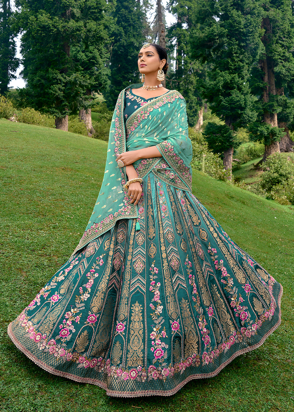 Buy Now Fancy Silk Teal Heavy Embroidered Designer Lehenga Choli Online in USA, UK, Canada & Worldwide at Empress Clothing. 