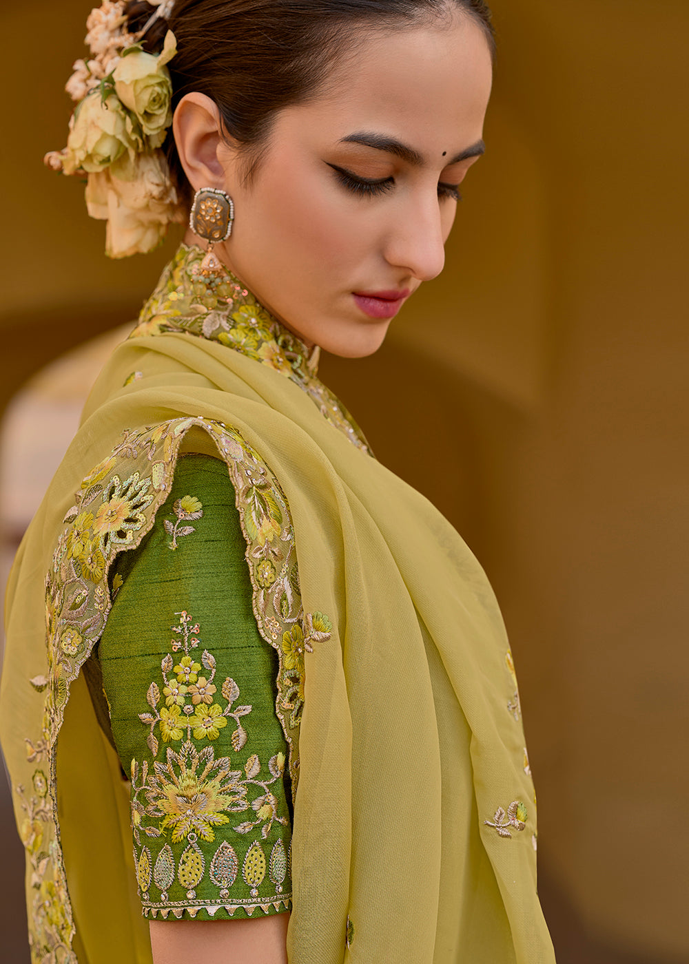 Buy Now Yellow Fancy Tissue Organza Silk Designer Saree Online in USA, UK, Canada & Worldwide at Empress Clothing. 