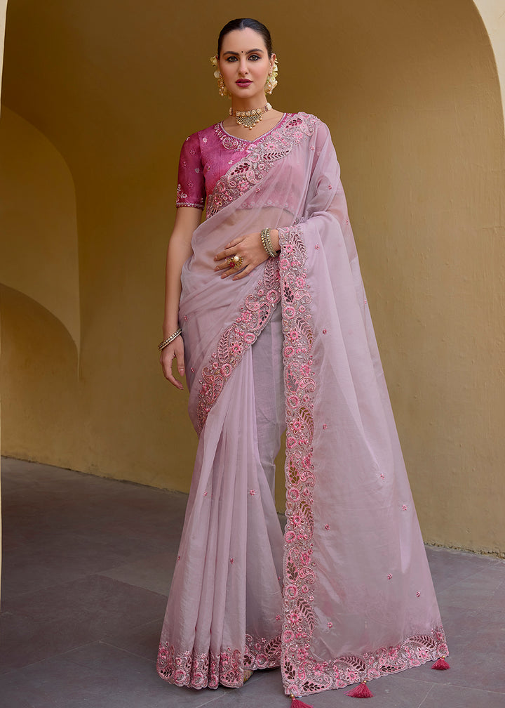 Buy Now Lilac Fancy Tissue Organza Silk Designer Saree Online in USA, UK, Canada & Worldwide at Empress Clothing.