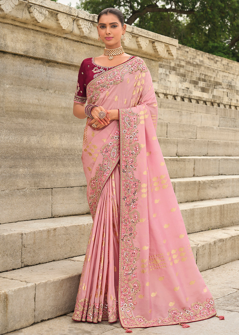 Buy Now Shaded Pink Viscose Tissue Silk Designer Saree Online in Canada, UK, France, Germany, USA & Worldwide at Empress Clothing. 