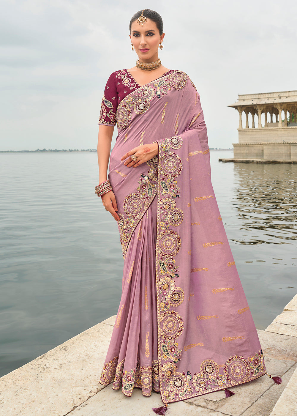 Buy Now Shaded Lavender Viscose Tissue Silk Designer Saree Online in Canada, UK, France, Germany, USA & Worldwide at Empress Clothing.