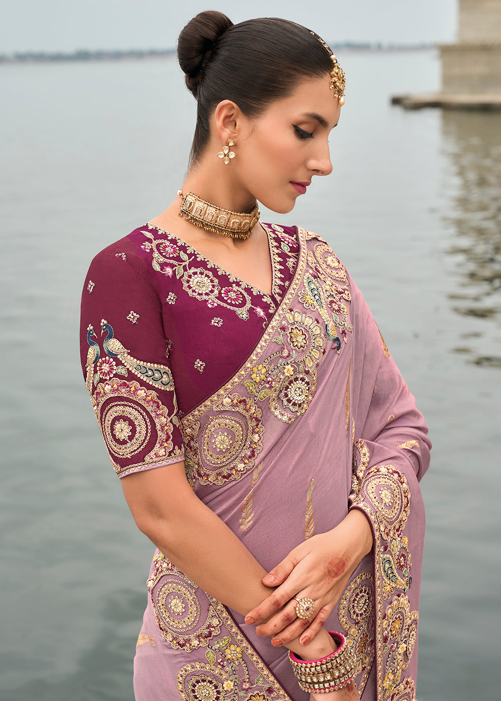 Buy Now Shaded Lavender Viscose Tissue Silk Designer Saree Online in Canada, UK, France, Germany, USA & Worldwide at Empress Clothing.