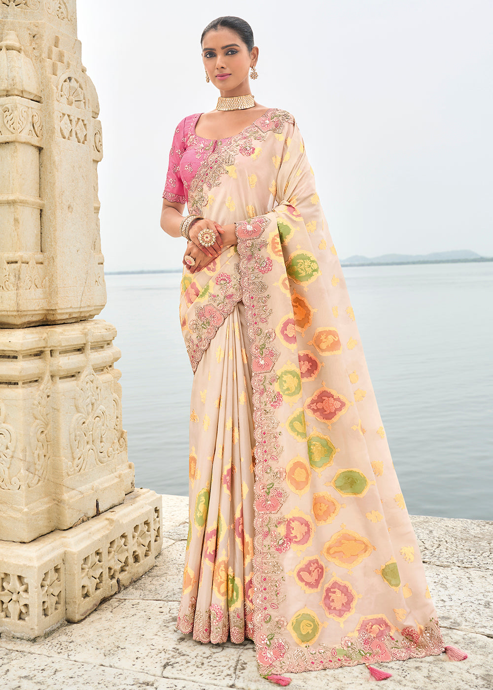 Buy Now Off White Viscose Tissue Silk Designer Saree Online in Canada, UK, France, Germany, USA & Worldwide at Empress Clothing.