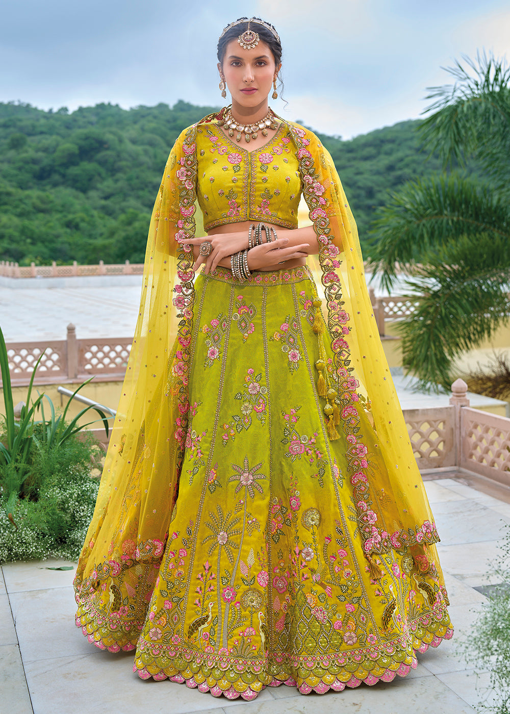 Buy Now Yellow Heavy Embroidered Bridal Style Lehenga Choli Online in USA, UK, Canada, France & Worldwide at Empress Clothing. 