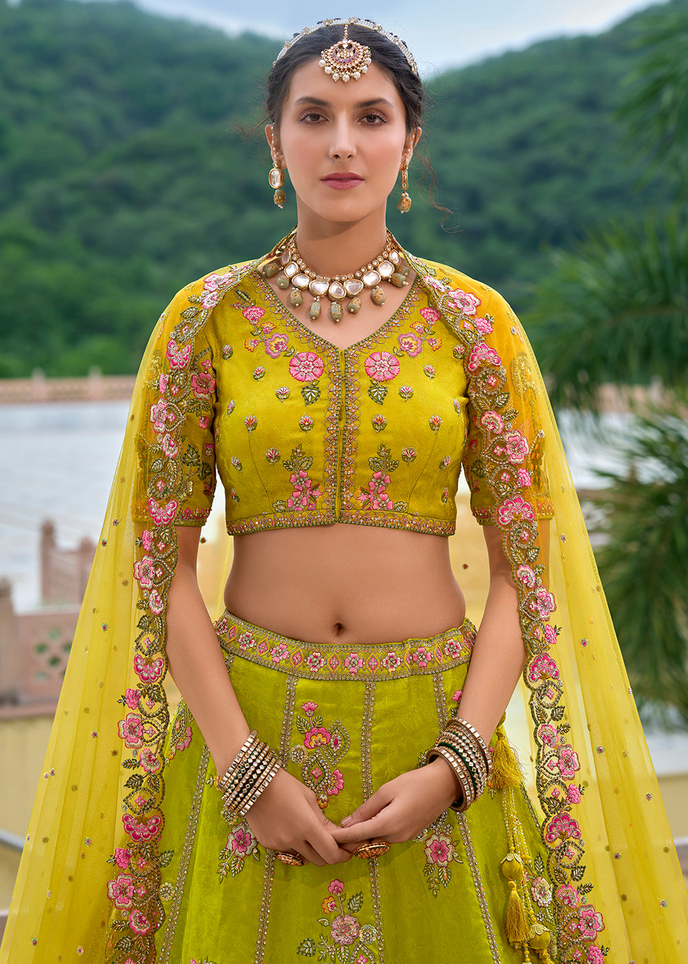 Buy Now Yellow Heavy Embroidered Bridal Style Lehenga Choli Online in USA, UK, Canada, France & Worldwide at Empress Clothing. 