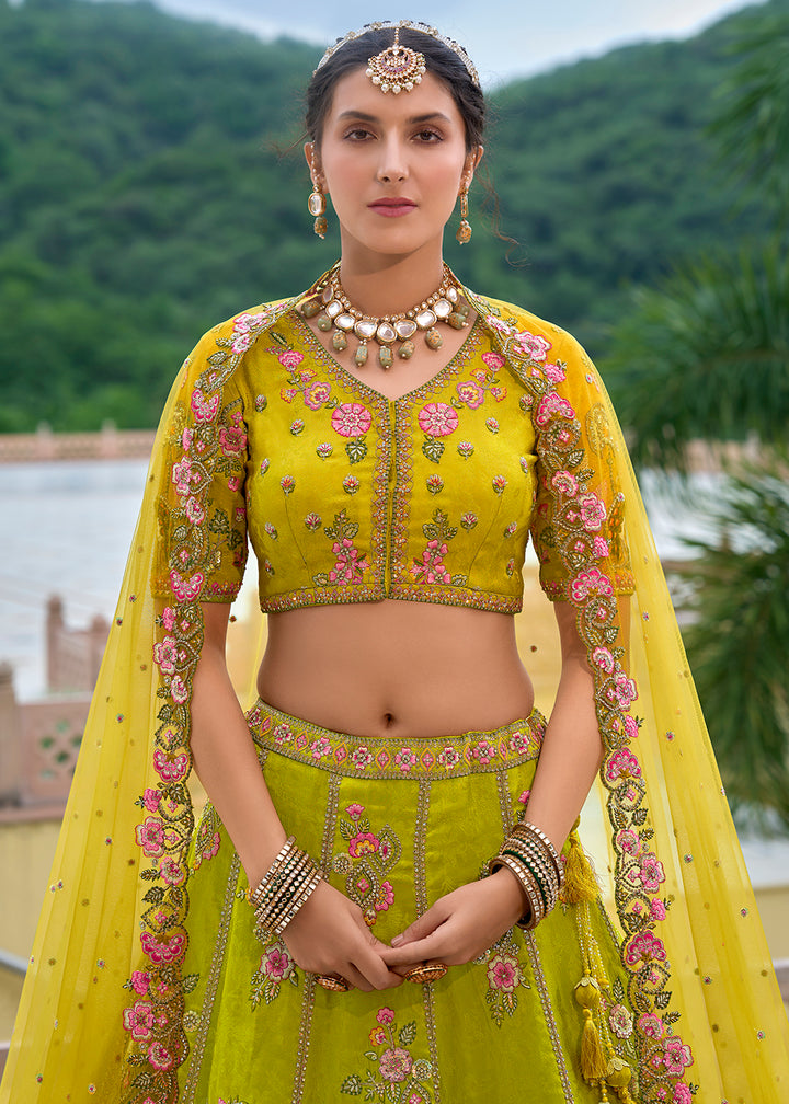 Buy Now Yellow Heavy Embroidered Bridal Style Lehenga Choli Online in USA, UK, Canada, France & Worldwide at Empress Clothing. 