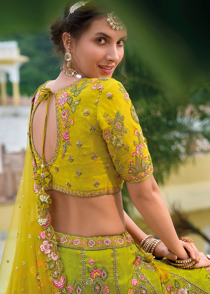 Buy Now Yellow Heavy Embroidered Bridal Style Lehenga Choli Online in USA, UK, Canada, France & Worldwide at Empress Clothing. 