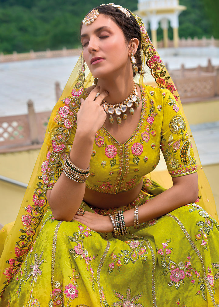 Buy Now Yellow Heavy Embroidered Bridal Style Lehenga Choli Online in USA, UK, Canada, France & Worldwide at Empress Clothing. 