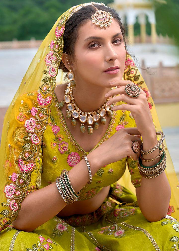 Buy Now Yellow Heavy Embroidered Bridal Style Lehenga Choli Online in USA, UK, Canada, France & Worldwide at Empress Clothing. 