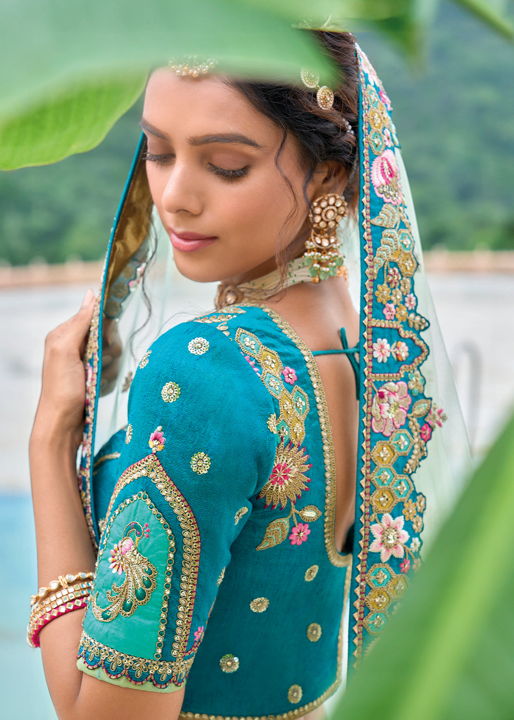 Buy Now Green & Blue Heavy Embroidered Bridal Style Lehenga Choli Online in USA, UK, Canada, France & Worldwide at Empress Clothing. 