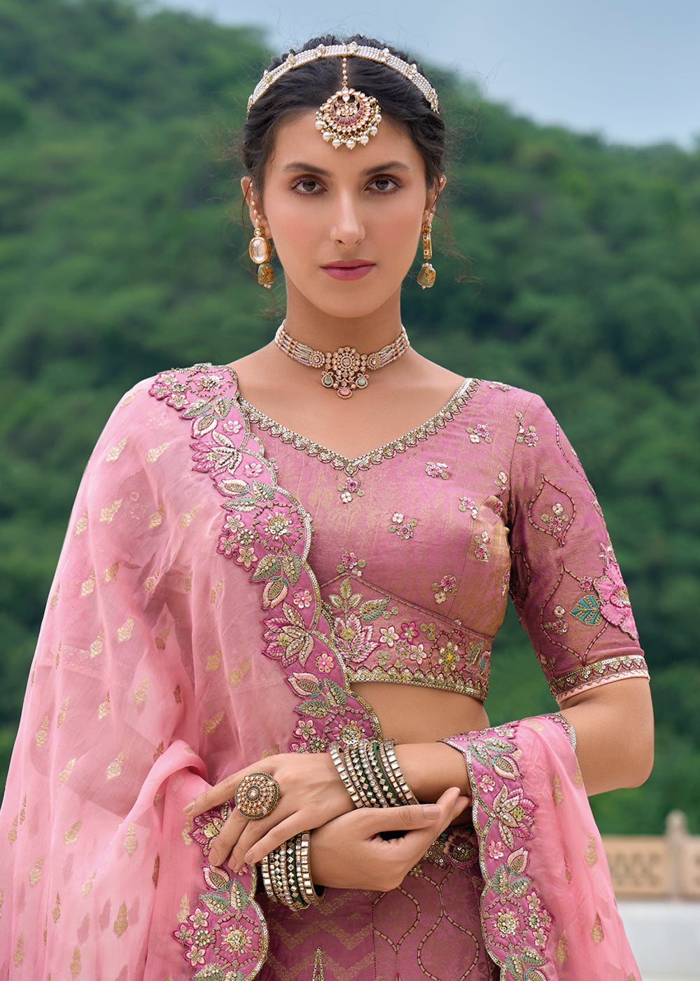 Buy Now Blush Pink Heavy Embroidered Bridal Style Lehenga Choli Online in USA, UK, Canada, France & Worldwide at Empress Clothing. 