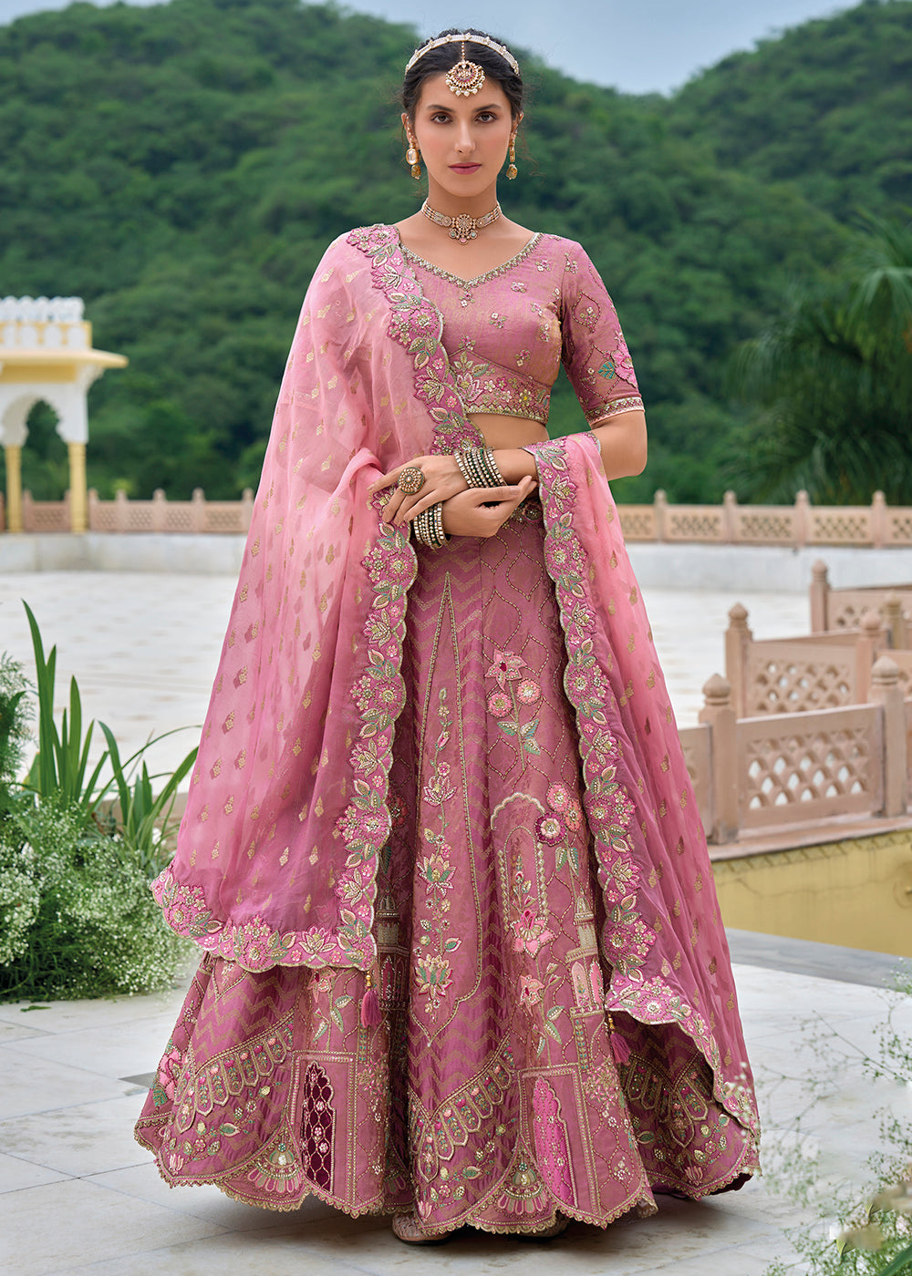 Buy Now Blush Pink Heavy Embroidered Bridal Style Lehenga Choli Online in USA, UK, Canada, France & Worldwide at Empress Clothing. 