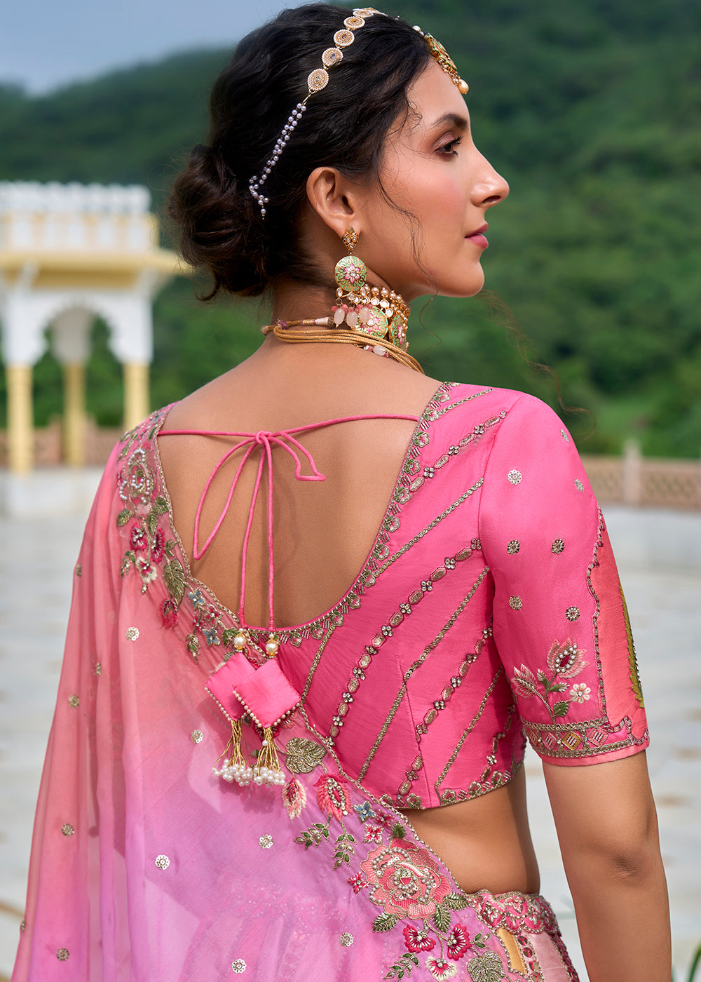 Buy Now Pink Multicolor Heavy Embroidered Bridal Style Lehenga Choli Online in USA, UK, Canada, France & Worldwide at Empress Clothing.