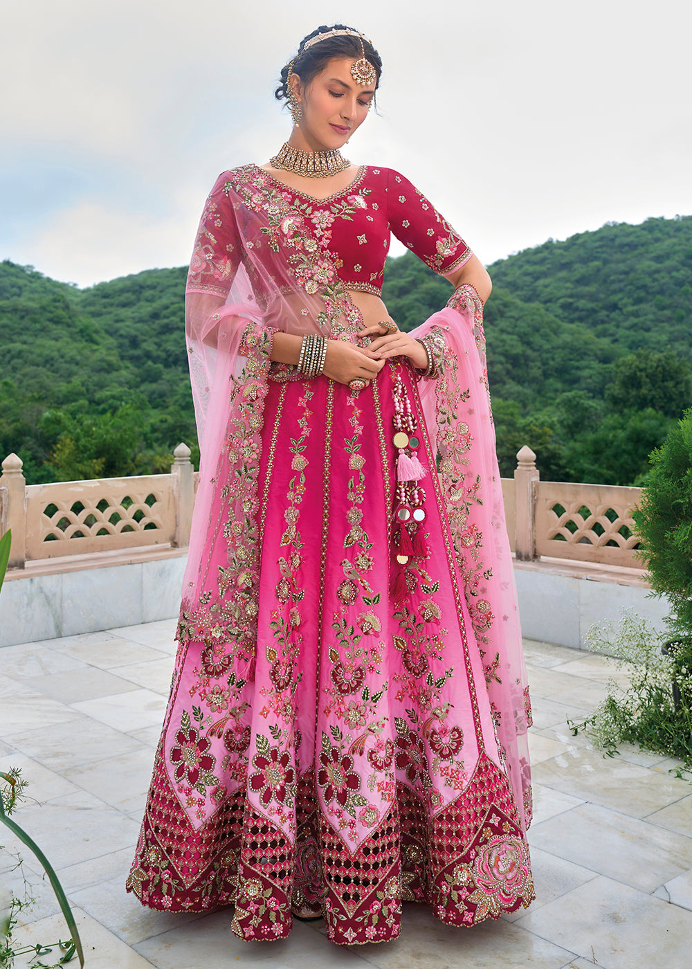 Buy Now Pink Ombre Heavy Embroidered Bridal Style Lehenga Choli Online in USA, UK, Canada, France & Worldwide at Empress Clothing.