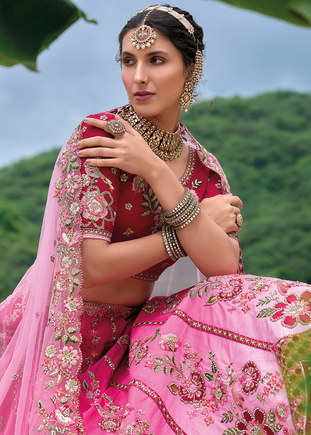 Buy Now Pink Ombre Heavy Embroidered Bridal Style Lehenga Choli Online in USA, UK, Canada, France & Worldwide at Empress Clothing.