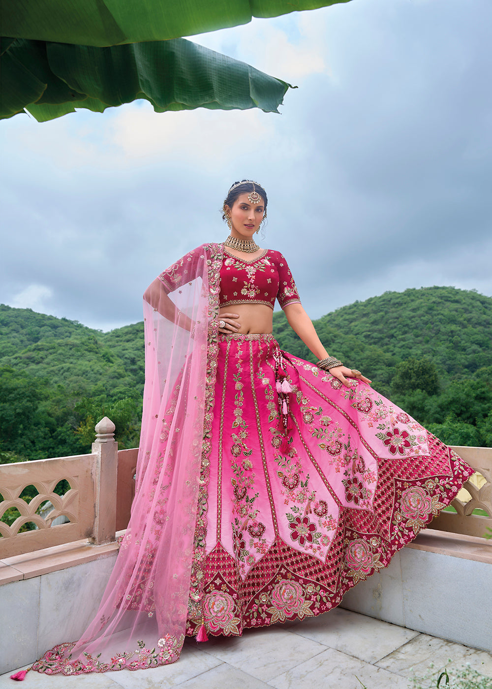 Buy Now Pink Ombre Heavy Embroidered Bridal Style Lehenga Choli Online in USA, UK, Canada, France & Worldwide at Empress Clothing.