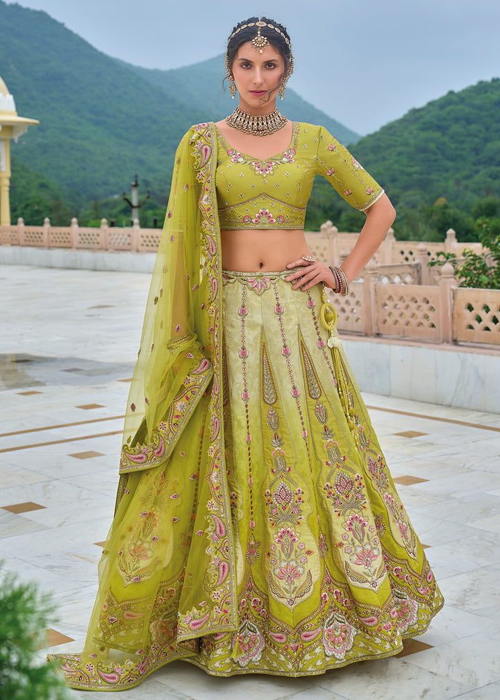 Buy Now Green Ombre Heavy Embroidered Bridal Style Lehenga Choli Online in USA, UK, Canada, France & Worldwide at Empress Clothing.