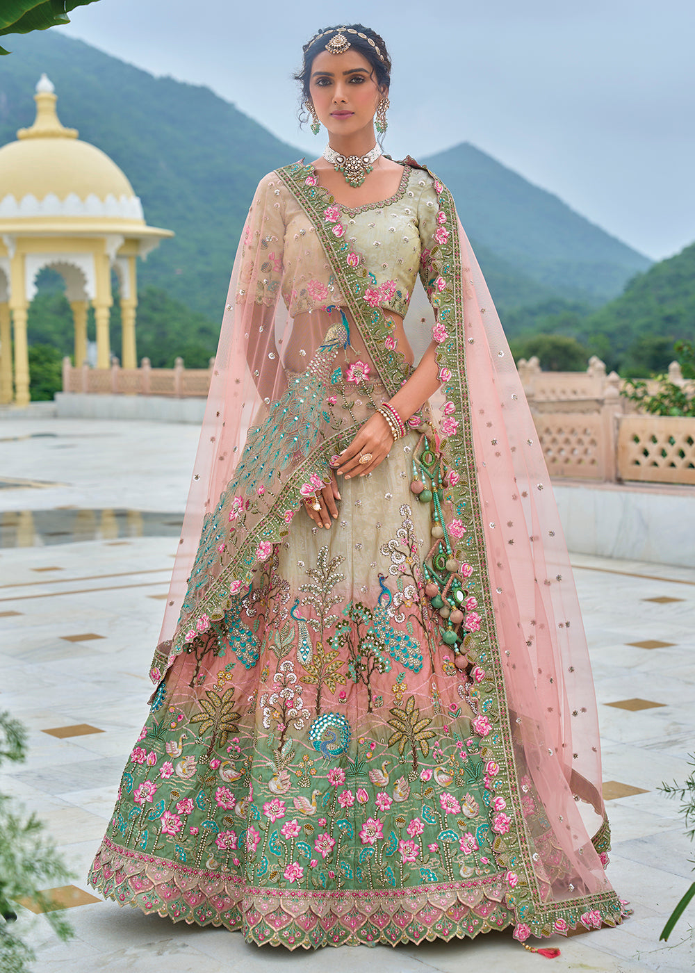 Buy Now Beige Ombre Heavy Embroidered Bridal Style Lehenga Choli Online in USA, UK, Canada, France & Worldwide at Empress Clothing.