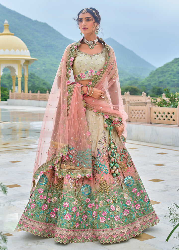 Buy Now Beige Ombre Heavy Embroidered Bridal Style Lehenga Choli Online in USA, UK, Canada, France & Worldwide at Empress Clothing.