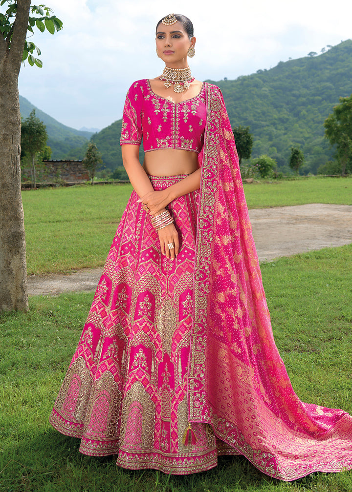 Buy Now Bridal Rani Pink Heavy Embroidered Designer Lehenga Choli Online in USA, UK, Canada, France & Worldwide at Empress Clothing.