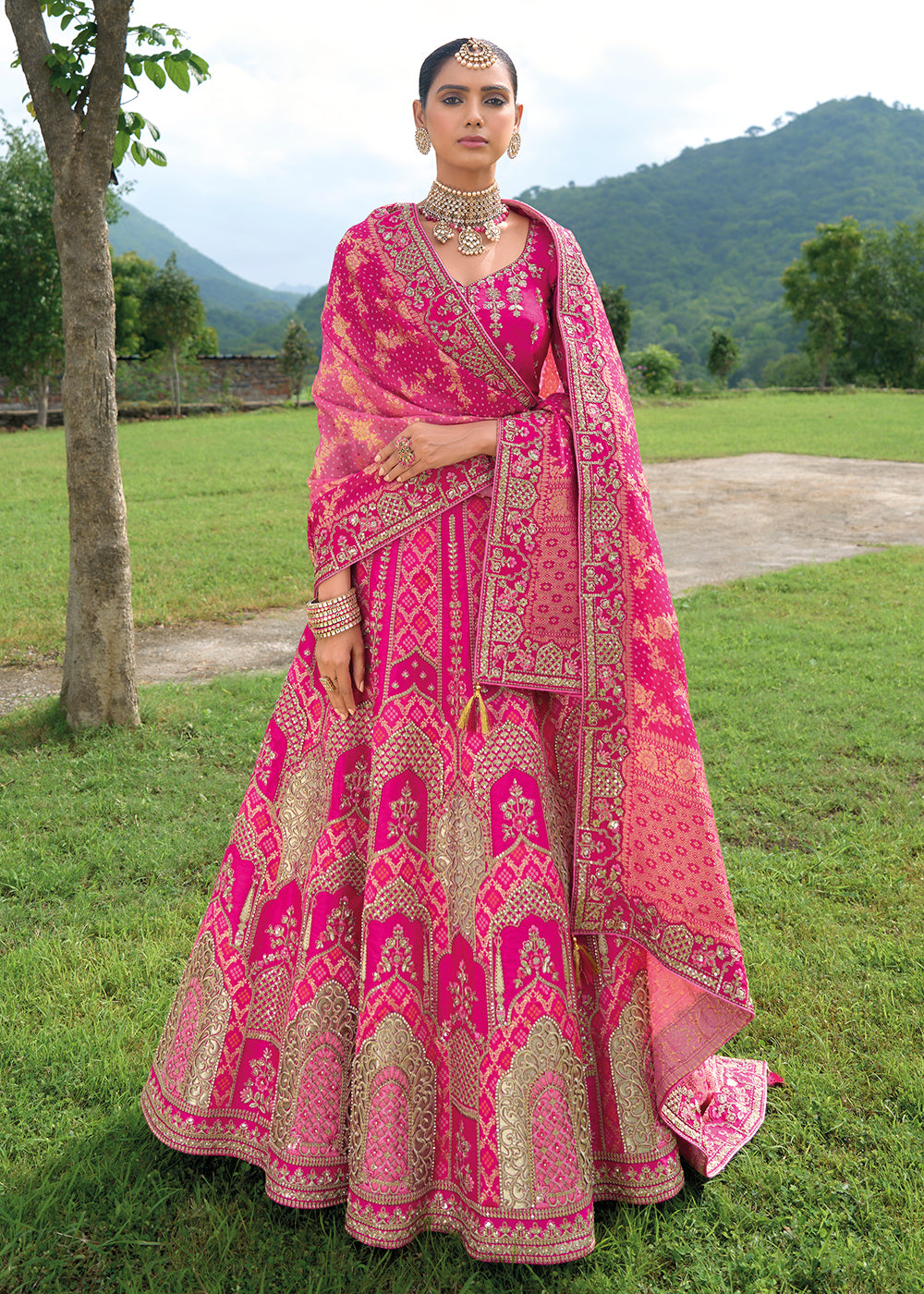 Buy Now Bridal Rani Pink Heavy Embroidered Designer Lehenga Choli Online in USA, UK, Canada, France & Worldwide at Empress Clothing.