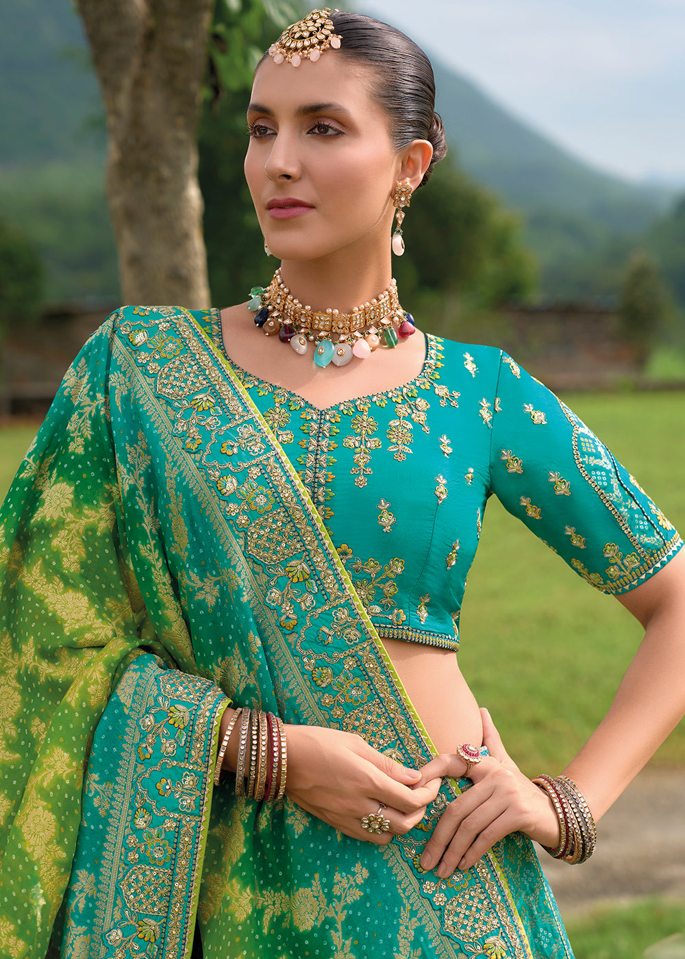 Buy Now Bridal Teal Blue Heavy Embroidered Designer Lehenga Choli Online in USA, UK, Canada, France & Worldwide at Empress Clothing. 